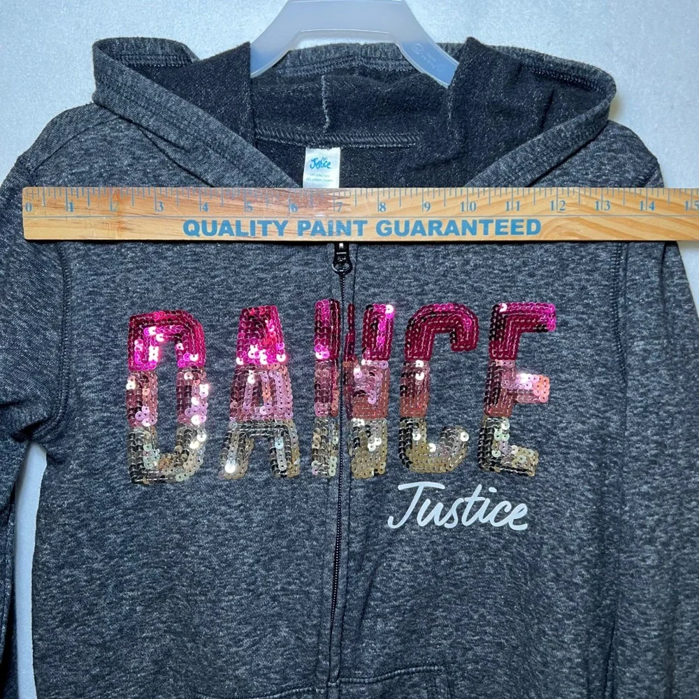 Justice Dance Sequin Zip Up Hoodie Charcoal Gray Heather Y2K Activewear Girls 10